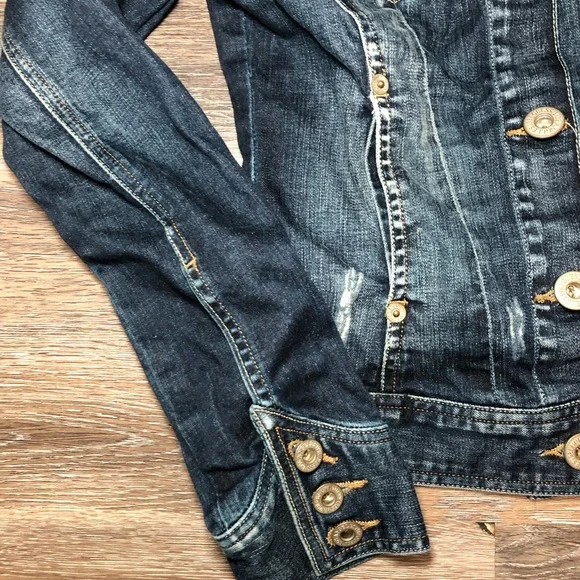 Vintage GUESS Y2K Dark Blue Denim Jacket with Gold Buttons Size XS Women’s - Picture 6 of 7